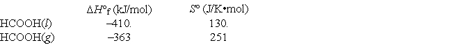 <strong>Given the following data, calculate the normal boiling point for formic acid (HCOOH). </strong> A) 115°C B) 82°C C) 2.57 K D) 1730°C E) 388°C