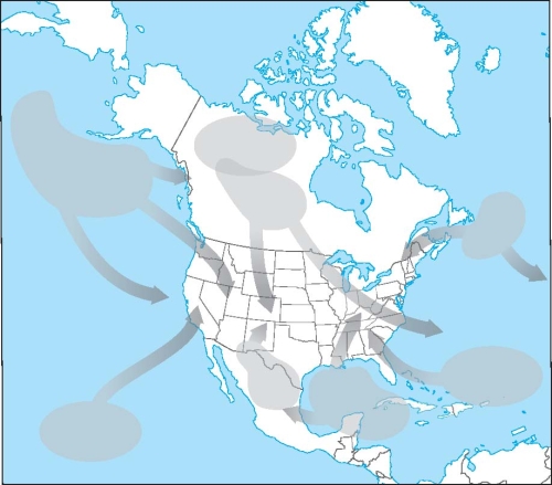 Label each of the areas on the following diagram with their correct two-letter air-mass designation.