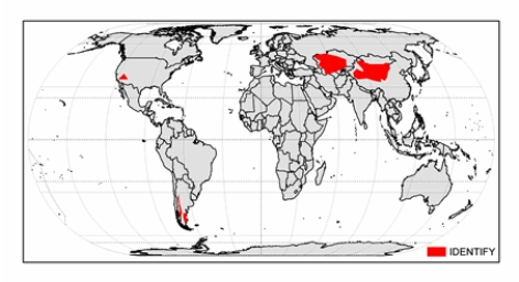 <strong>The climate zone shown on the map below is  </strong> A) cold midlatitude steppe. B) Mediterranean dry summer. C) hot low-latitude desert. D) cold midlatitude desert. E) hot low-latitude steppe. <div style=padding-top: 35px> 