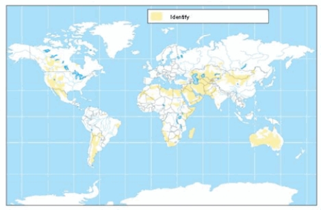 <strong>The soil order shown on the map is </strong> A) aridisols. B) mollisols. C) inceptisols. D) andisols. E) entisols.