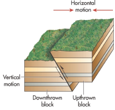 <strong>The illustration below shows a </strong> A) strike-slip fault. B) horst. C) normal fault. D) reverse fault. E) graben.