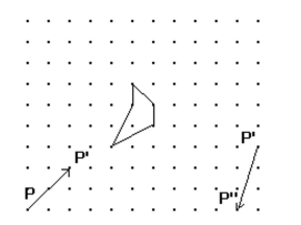 Shown is the image of a figure under the two successive translations that take P to P' and then P' to P''. Find the original figure. Note again, the given figure is the image after translation. Hint: First Find the final image of a point if it were translated by both translations. Then what happens in the Reverse process?