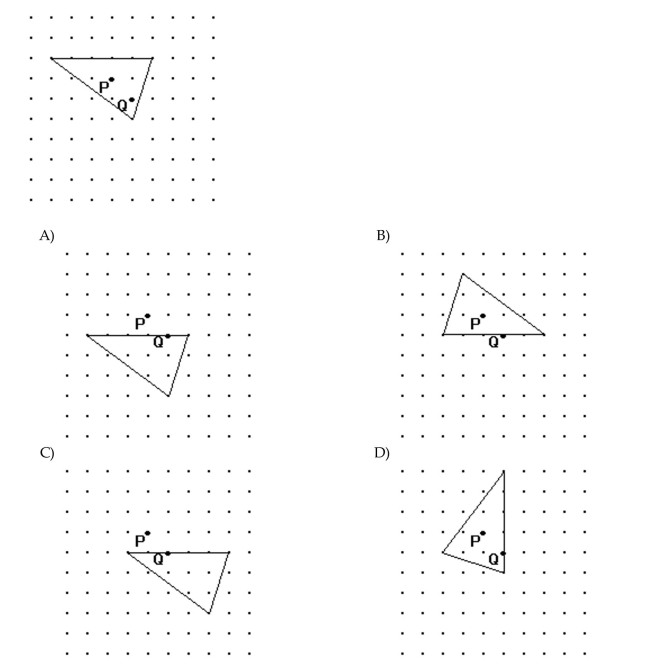 If the given figure goes through a 90° clockwise rotation about P, followed by a 90° counterclockwise rotation of the resulting figure about Q, find the final image.