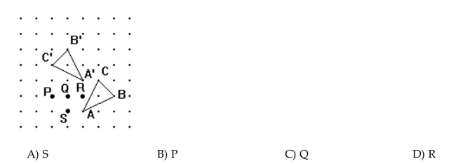 A figure and its image under a rotation are given. Which point of the grid is the center of rotation?