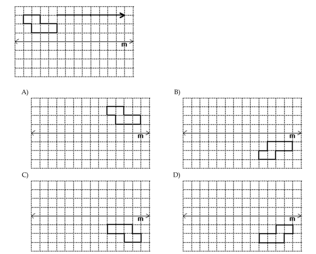 A glide reflection is defined by the given slide arrow and the line of reflection m. Find the image of the given figure under this glide reflection.