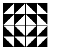<strong>Determine the types of symmetry that the quilt pattern below has (line, turn, point), if any. </strong> A)This quilt square has 2 lines of symmetry and 180° turn symmetry. B)This quilt square has 4 lines of symmetry, 90°, 180°, and 270° turn symmetry, and pointsymmetry. C)This quilt square has 2 lines of symmetry. D)This quilt square has no symmetry.