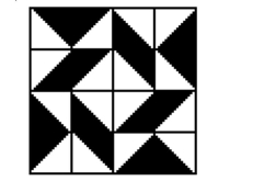 Determine the types of symmetry that the quilt pattern below has (line, turn, point), if any. -