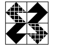 Determine the types of symmetry that the quilt pattern below has (line, turn, point), if any. -