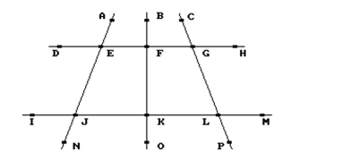 Refer to this figure to answer the question. Line DH is parallel to line IM. Line BO is perpendicular to line DH. -Choose the true statement.