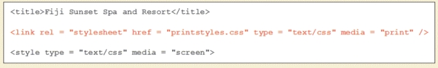 <strong> Which of the following attributes of the link element shown in the accompanying figure determines where the output will be directed?</strong> A) media B) print C) output D) screen
