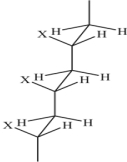 <strong>Which is the best description for the following structural representation of an addition polymer? </strong> A)It is an atactic polymer. B)It is a syndiotactic polymer made from the monomer H<sub>2</sub>C=CHX. C)It is a syndiotactic polymer made from the monomer XHC=CHX. D)It is an isotactic polymer made from the monomer H<sub>2</sub>C=CHX. E)It is an isotactic polymer made from the monomer XHC=CHX.