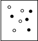 Suppose white atoms (W)and black atoms (B)react according to the following balanced chemical equation. 2W + B → BW<sub>2</sub> If the initial reaction mixture is prepared as follows,what will the final reaction mixture be once the reaction is complete?