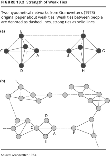 These hypothetical networks show that people who maintain weak ties often have what advantage? They