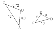 <strong>6ABC~6 DEF, zA = zD, zB = zE. Find y </strong> A)2.8 B)4 C)5.6 D)4.72