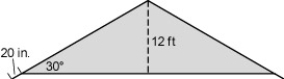 <strong>The rafters of a house make a 30° angle with the joists. If the rafters have a 20-in. overhang and the center of the roof is 12 ft above the joists, how long must the rafters be cut? </strong> A)21 ft 8 in. B)26 ft C)24 ft 8 in. D)25 ft 8 in.