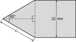 <strong>A piece of round steel is milled to a point at one end. The angle formed by the point is the angle of taper. If the steel has a 22-mm diameter and a 60° angle of taper, find the length c of the taper. </strong> A)19.1 mm B)21 mm C)22 mm D)11 mm