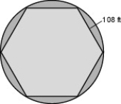 A sprinkler created a circular path around a hexagonal field of grain. What is the area that is watered that does not have any grain planted in it?