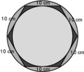 Find the difference in the area of a circle circumscribed about a regular hexagon with sides of 10 cm and the area of the circle inscribed inside the same hexagon.