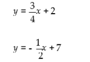<strong>The solution to a system of equations can be found graphically by graphing each equation. The solution is the point of intersection of the equations. Find the solution to the system Below: </strong> A)(5, 4) B)(3, 5) C)(4, 6) D)(4, 5)