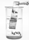 Consider the following beakers.In the beaker on the left copper metal is placed in a solution of silver nitrate.The reaction is allowed to run for 60 minutes producing the products shown on the right.     The equation for the oxidation half-reaction would be: