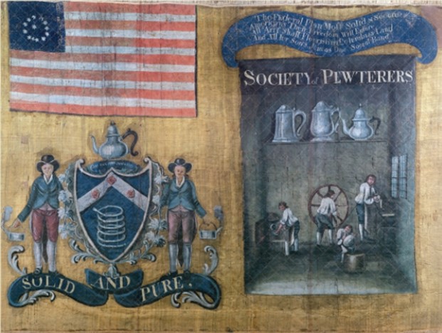 <strong>For this question,refer to the banner of the Society of Pewterers of New York City,carried in the Federal Procession,July 23,1788,celebrating the ratification of the U.S.Constitution. The ribbon at top right reads,The Federal Plan Most Solid & Secure/Americans Their Freedom Will Endure/All Art Shall Flourish in Columbia's Land/And All her Sons Join as One Social Band. At the time of the image's creation,which of the following groups would most likely have supported the views expressed by this banner?</strong> A) Abolitionists B) Free African Americans C) Federalists D) Democratic Republicans