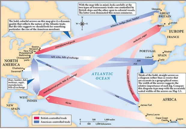 <strong>For this question,refer to the following map,The Growing Power of the American Merchant,1750. This map would be most useful to historians analyzing</strong> A) the differences in imperial goals in the various European models of colonization. B) the growing mistrust between colonial settlers and European leaders. C) mercantilist aims and priorities of Britain in the Atlantic world. D) the growth of ideas on race in this Atlantic System.