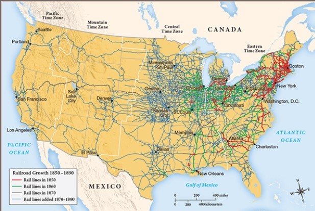 <strong>For this question,refer to the following map,Expansion of the Railroad System,1870-1890. The process depicted in the map above reflects</strong> A) competition for land and violent conflict. B) conflicts between business interests and conservationists. C) the environmental transformation of regions. D) increased migrations from Asia and Central and Eastern Europe.