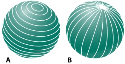 <strong>The lines on the globe shown in part B of this figure are called: </strong> A)parallels B)meridians C)horizontals D)verticals