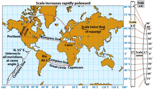 <strong>This illustration shows an example of a map using the __________ projection. </strong> A)spherical B)Goode C)Winkel Tripel D)Mercator