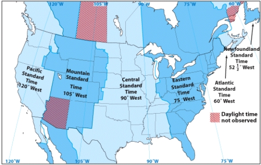 <strong>If it was currently 4:00 pm in Miami, Florida, what time would it be in Corvallis on the coast of Oregon? </strong> A)5:00 pm B)3:00 pm C)7:00 pm D)1:00 pm