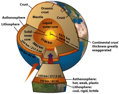 <strong>Using the figure below, where would you find the densest material on Earth? </strong> A)within the Earth's crust B)within the Earth's mantle. C)within the Earth's outer core D)within the Earth's inner core E)within the Earth's atmosphere
