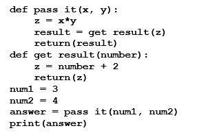 <strong>What will be displayed after the following code is executed? </strong> A) 12 B) 9 C) 14 D) Nothing, this code contains a syntax error.