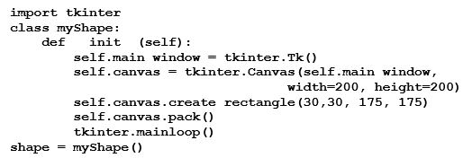 <strong>Given the following code,what are the dimensions,in pixels,of the shape created? </strong> A) 200 X 200 B) 30 X 175 C) 145 X 145 D) None of these