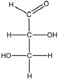 Consider the structure of glyceraldehyde (nonbonding electrons not shown).Give the hybridization of the carbon atoms top to bottom.How many \sigma and how many \pi bonds do each have (top to bottom)? Identify the chiral atom.