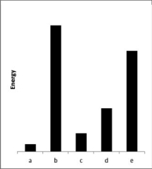 <strong>The relative energies strengths) of the intermolecular forces present in each of four different pure substances are shown in the figure below.Which substance is most likely to be a solid at room temperature? </strong> A)a B)b C)c D)d E)e