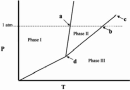 <strong>Point d in the phase diagram below is the _______ </strong> A)critical point. B)triple point. C)transition point. D)normal freezing point. E)normal boiling point.