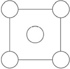 <strong>In the sodium chloride unit cell, the chloride ions form a cube in which each side is arranged as in the following figure.The circles represent the positions of the chloride ions on one square face of the cube.All the other faces are the same.What is the name of this unit cell? </strong> A)cubic B)simple cubic C)face-centered cubic D)x-face cubic E)body-centered cubic