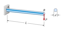 A cantilever wood pole carries force P ⫽ 300 N applied at its free end, as well as its own weight . The length of The pole is L ⫽ 0.75 m and the allowable bending stress is 14 MPa. The Required diameter of the pole is approximately: (B) 5.5 cm (A) 4.2 cm (C) 6.1 cm (D) 8.5 cm