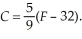 The relationship between temperature on the Fahrenheit scale and the temperature on the Celsius scale is Find the slope and y-intercept of the equation.