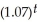 If money is invested at 7% compounded annually and the current amount is 3 times the amount first invested,then the situation can be represented by 3 = .Represent this equation in logarithmic form.What does t represent?
