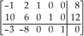 <strong>In the initial simplex table below,find the pivot entry. </strong> A) -1 B) 0 C) 10 D) 2 E) 6