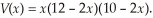 An open box is formed by cutting a square piece out of each corner of a 12-inch by 10-inch piece of metal.If each side of the squares cut out is x inches long,the volume of the box is given by    This problem only makes sense when this volume is positive.Find the values of x for which the volume is positive.