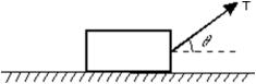 <strong>A block of mass m is pulled along a rough horizontal floor by an applied force as shown.The vertical component of the force exerted on the block by the floor is: </strong> A)mg B)mg - T cos \theta C)mg + T cos \theta D)mg - T sin \theta E)mg + T sin \theta