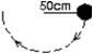 <strong>The string in the figure is 50 cm long.When the ball is released from rest, it swings along the dotted arc.How fast is it going at the lowest point in its swing? </strong> A)2.0 m/s B)2.2 m/s C)3.1 m/s D)4.4 m/s E)6.0 m/s