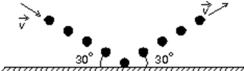 <strong>A stream of gas consists of n molecules.Each molecule has mass m and speed v.The stream is reflected elastically from a rigid surface as shown.The magnitude of the change in the total momentum of the stream is: </strong> A)2mnv B)2mnv sin 30 \degree C)mnv sin 30 \degree D)mnv cos 30 \degree E)mnv