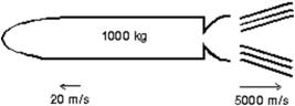 A 1000-kg space probe is motionless in space.To start moving, its main engine is fired for 5 s during which time it ejects exhaust gases at 5000 m/s.At the end of this process it is moving at 20 m/s.The approximate mass of the ejected gas is: