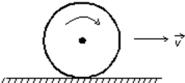 <strong>A wheel of radius 0.5 m rolls without sliding on a horizontal surface as shown.Starting from rest, the wheel moves with constant angular acceleration 6 rad/s<sup>2</sup>.The distance in traveled by the center of the wheel from t = 0 to t = 3 s is: </strong> A)0 m B)27 m C)13.5 m D)18 m E)none of these