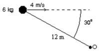 <strong>A 6.0-kg particle moves to the right at 4.0 m/s as shown.The magnitude of its angular momentum about the point O is: </strong> A)0 kg∙m<sup>2</sup>/s B)288 kg∙m<sup>2</sup>/s C)144 kg∙m<sup>2</sup>/s D)24 kg∙m<sup>2</sup>/s E)249 kg∙m<sup>2</sup>/s