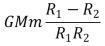 <strong>A spaceship is returning to Earth with its engine turned off.Consider only the gravitational field of Earth.Let M be the mass of Earth, m be the mass of the spaceship, and R be the distance from the center of Earth.In moving from position 1 to position 2 the kinetic energy of the spaceship increases by:</strong> A) B) C) D) E)