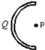 <strong>Positive charge Q is uniformly distributed on a semicircular rod.What is the direction of the electric field at point P, the center of the semicircle? </strong> A) \uparrow B) \downarrow C) \leftarrow D) \rightarrow E)